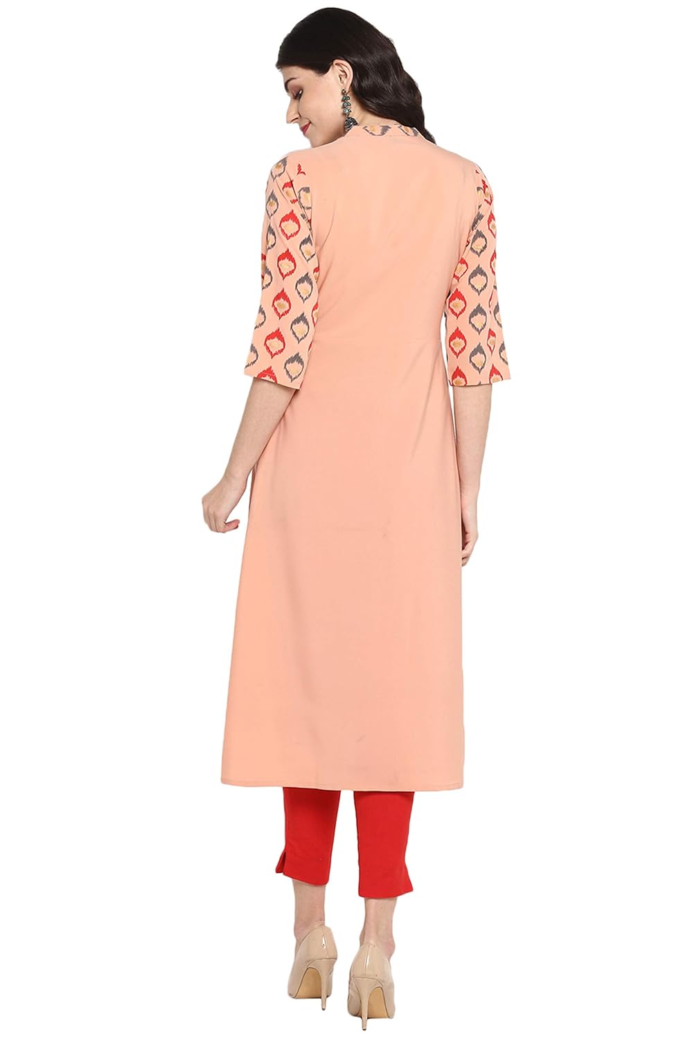 Janasya Women's Peach Poly Crepe A-line Kurta