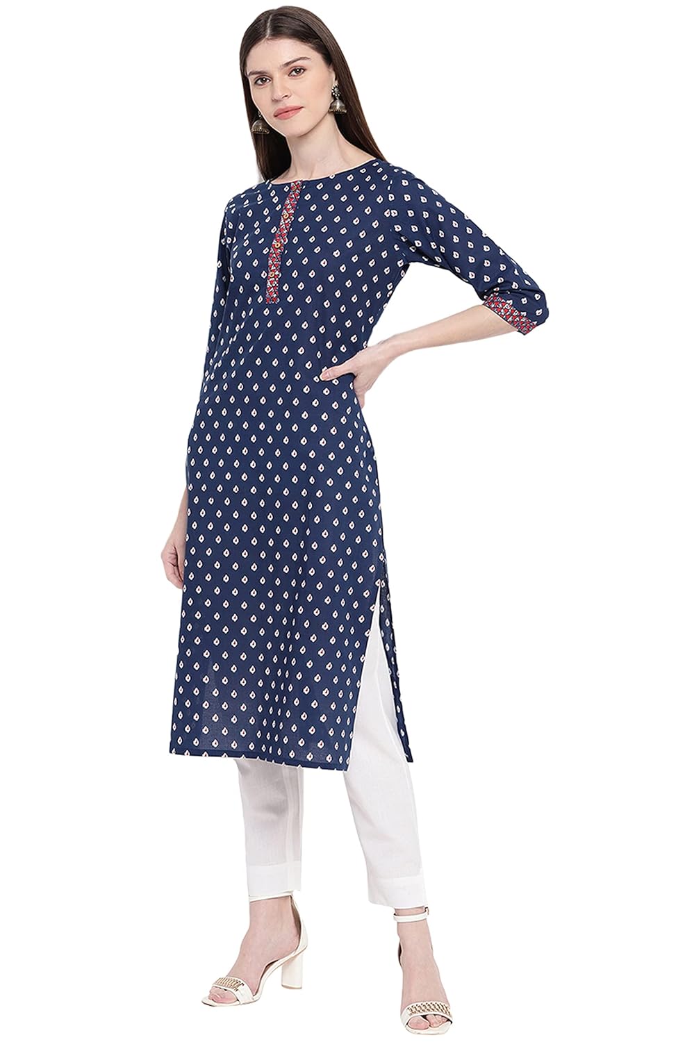 Janasya Women's Blue Cotton Kurta