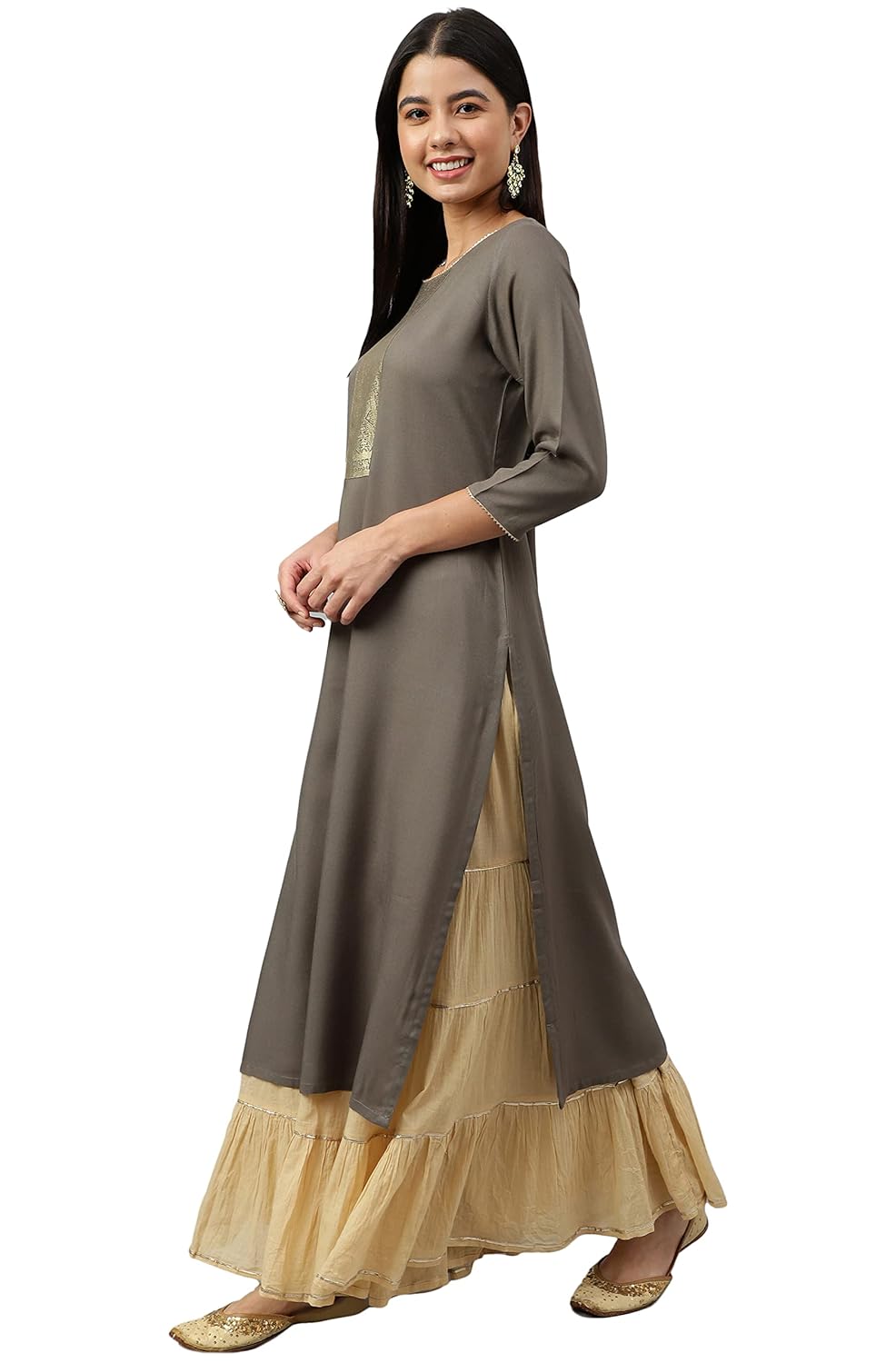 Janasya Women's Grey Rayon Solid Straight Kurta