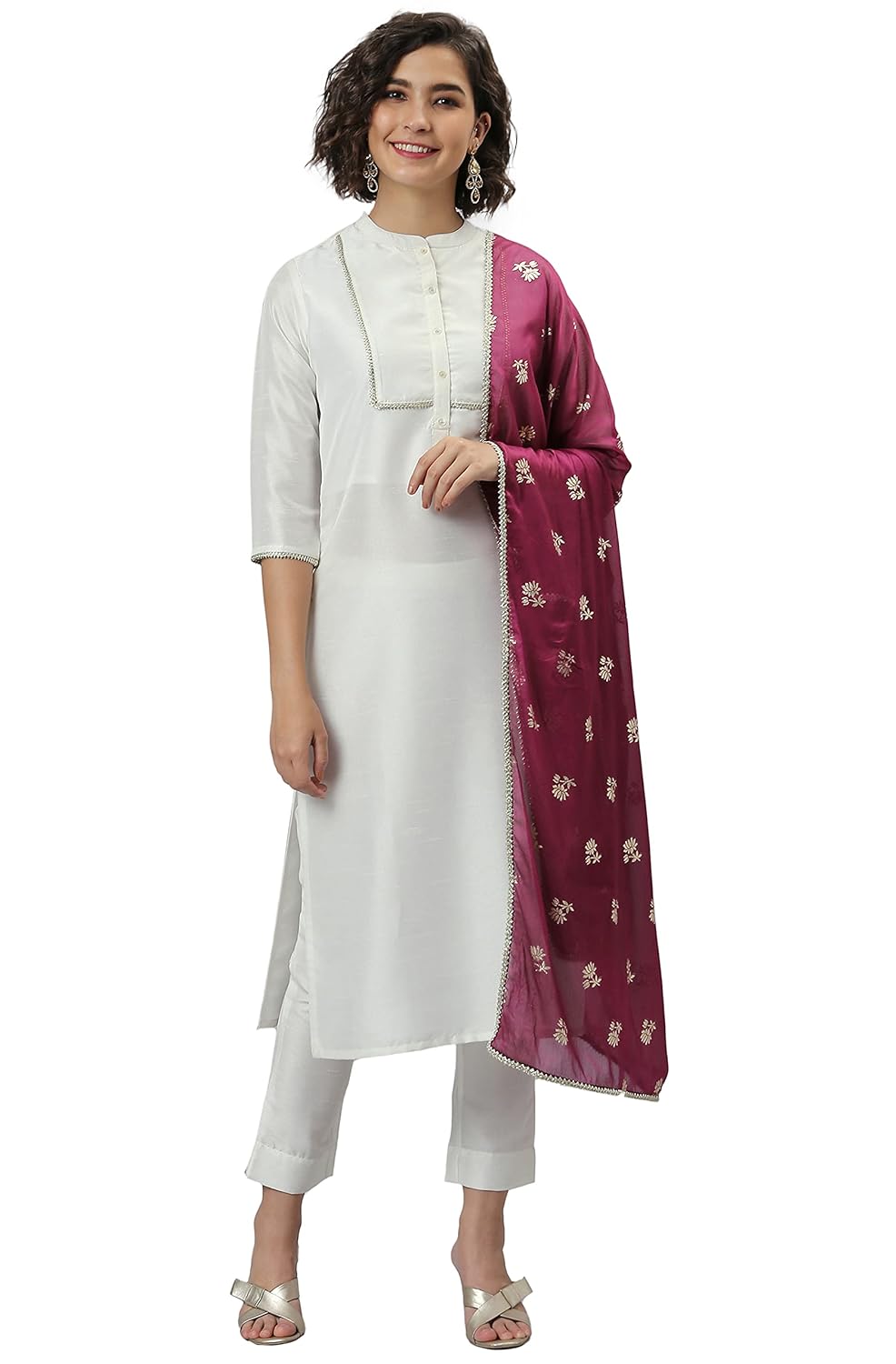Janasya Women's Poly Silk Kurta With Pant And Dupatta