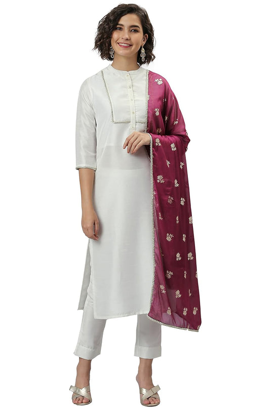 Janasya Women's Poly Silk Kurta With Pant And Dupatta