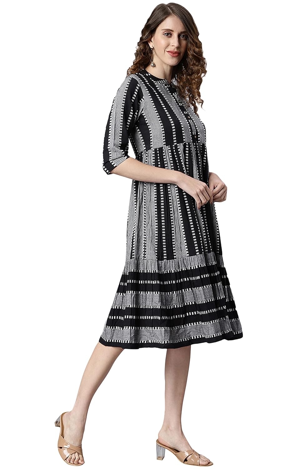 Janasya Women's Black Cotton Western Dress