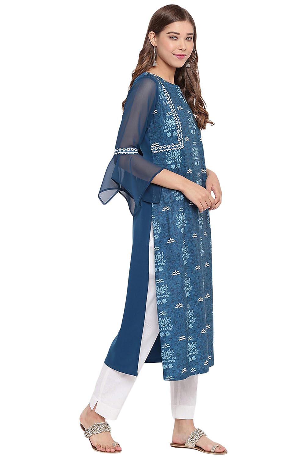 Janasya Women's Teal Poly Crepe Kurta
