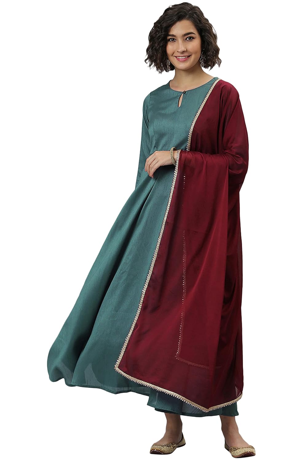 Janasya Women's Grey Poly Silk Kurta with Dupatta