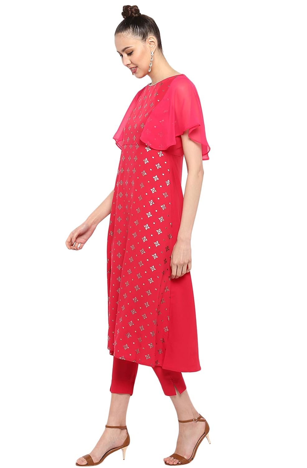 Janasya Women's Crepe A-line Kurta with Pant Pink