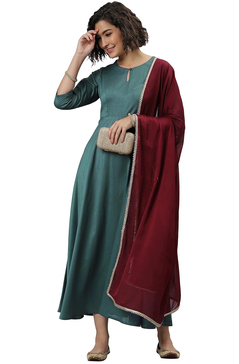 Janasya Women's Grey Poly Silk Kurta with Dupatta
