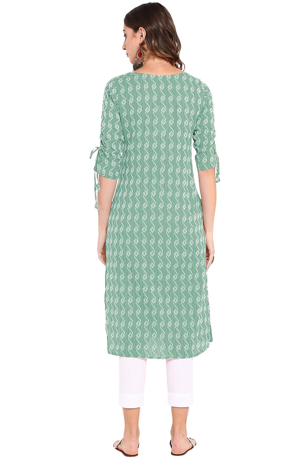 Janasya Women's Pure Cotton Straight Kurta Green