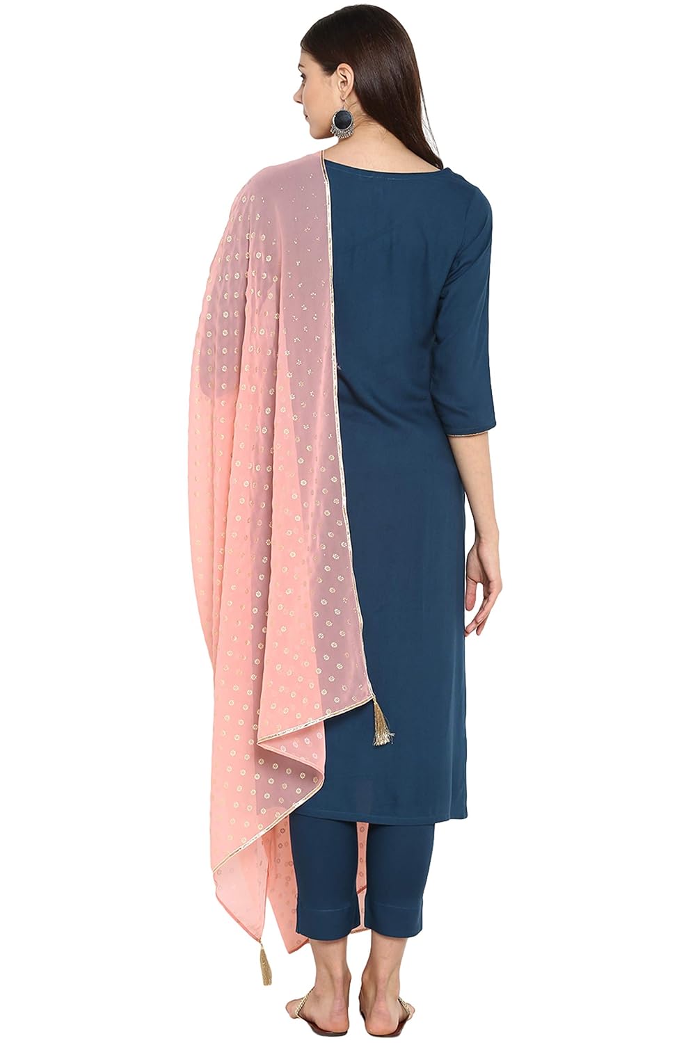 Janasya Women's Turquoise Blue Rayon Kurta with Pant and Dupatta