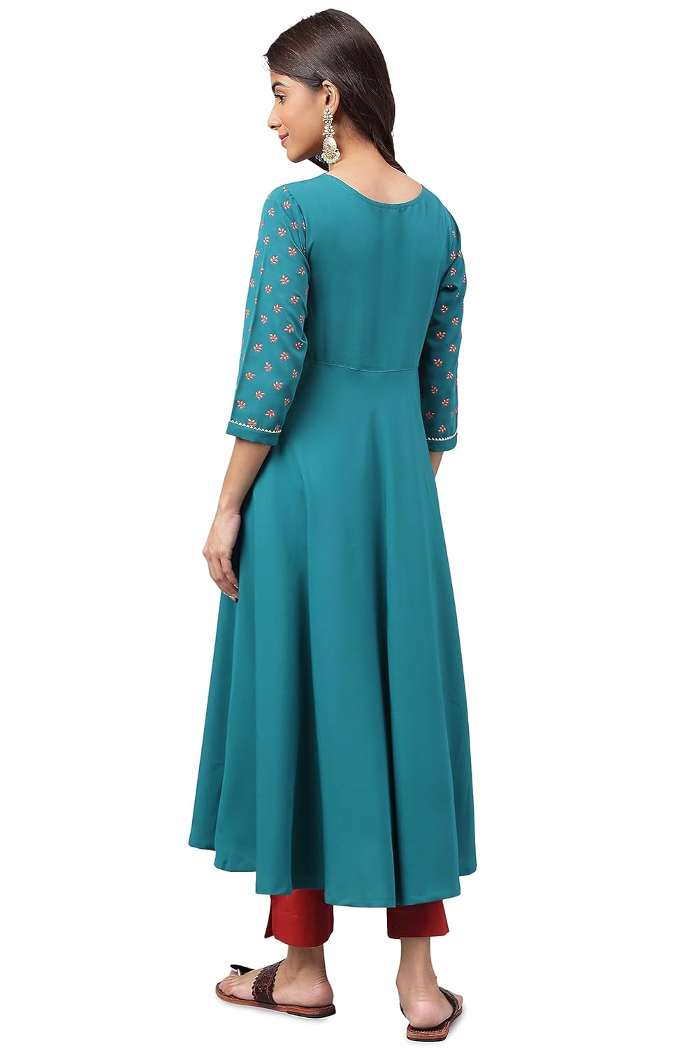 Janasya Women's Dark Green Crepe Foil Printed A-Line Kurta