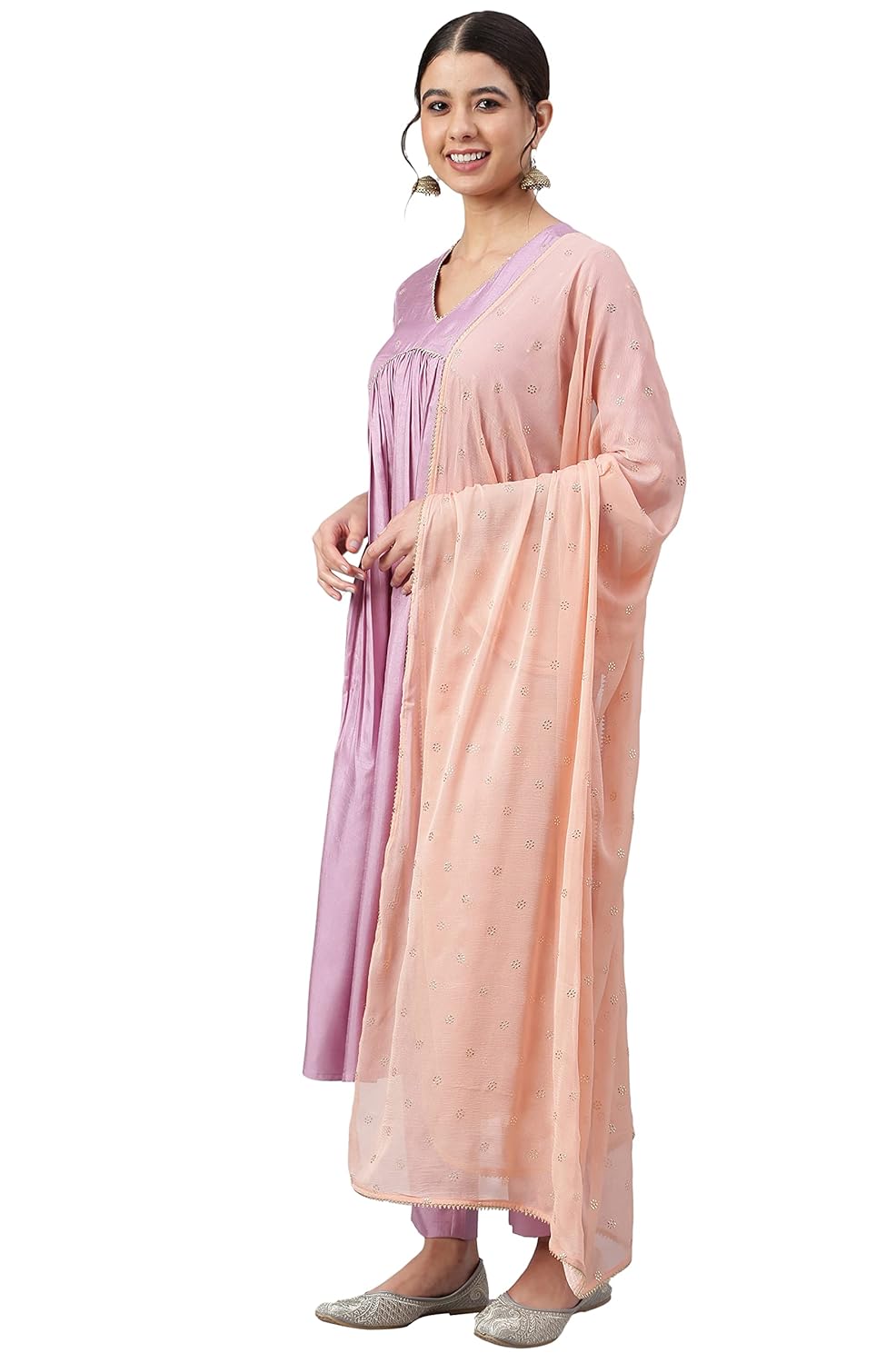 Janasya Women's Mauve Poly Silk Solid Kurta with Pant and Dupatta