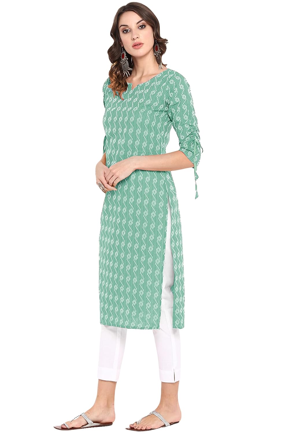 Janasya Women's Pure Cotton Straight Kurta Green