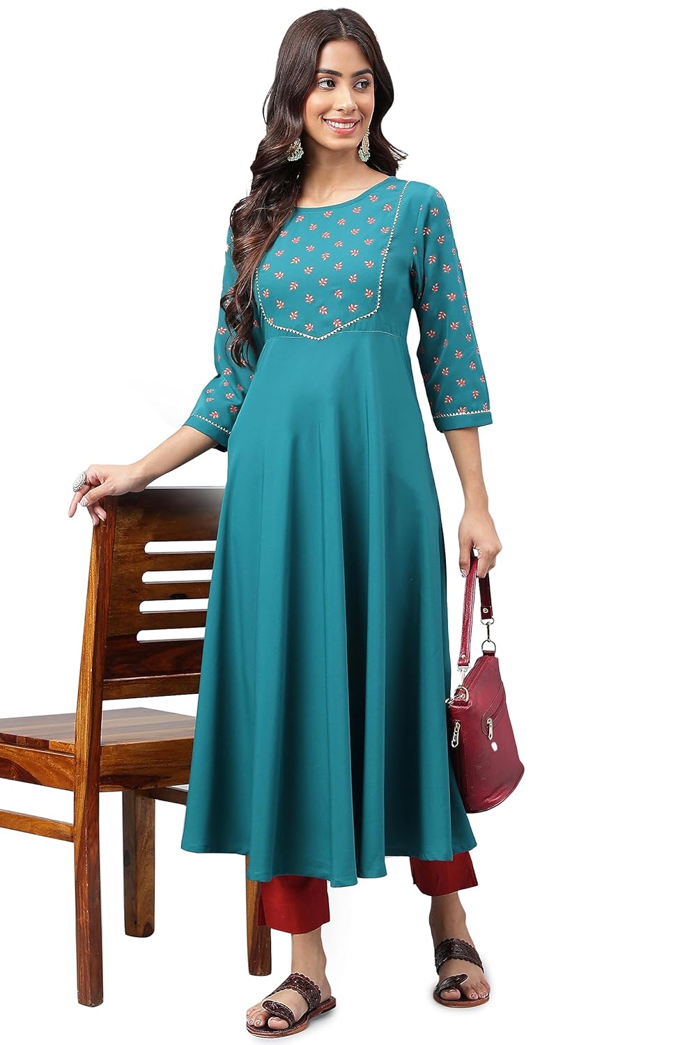Janasya Women's Dark Green Crepe Foil Printed A-Line Kurta