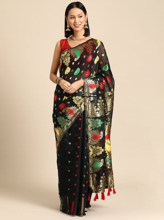 Silk Land Paisley Phulkari Pure Cotton Jamdani Saree