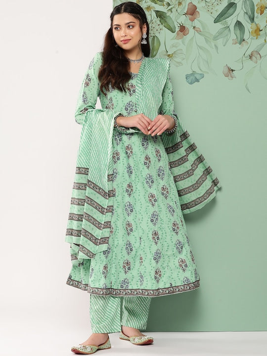 Yufta Ethnic Motifs Printed Pure Cotton Kurta with Trousers & With Dupatta - XXL