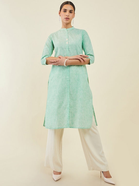 Soch Women Mandarin Collar Linen Kurta