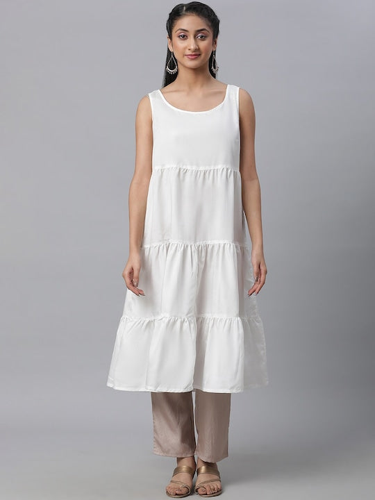 Aurelia Ethnic Embroidered Layered A-Line Kurta with Trousers