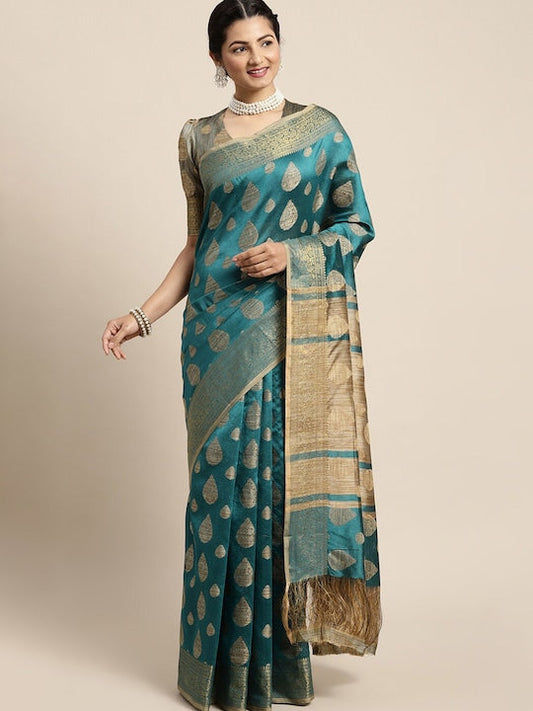 Satrani Jacquard & Tassel Silk Cotton Fusion Saree