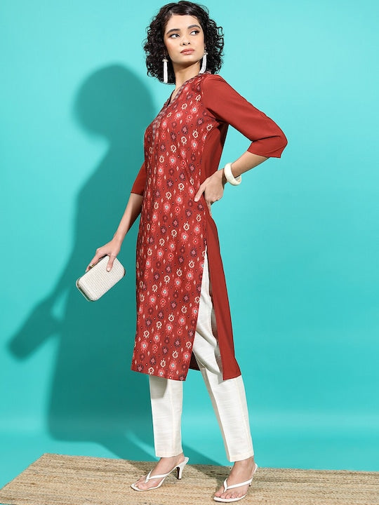 Vishudh Rust Ethnic Motif Printed Straight Kurta