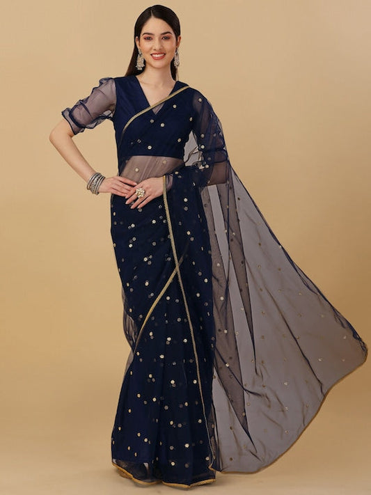 Sangria Floral Embroidered Sequined Saree