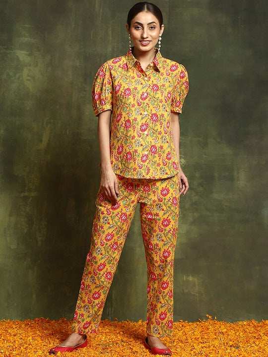AKS Floral Printed Pure Cotton Shirt With Trousers