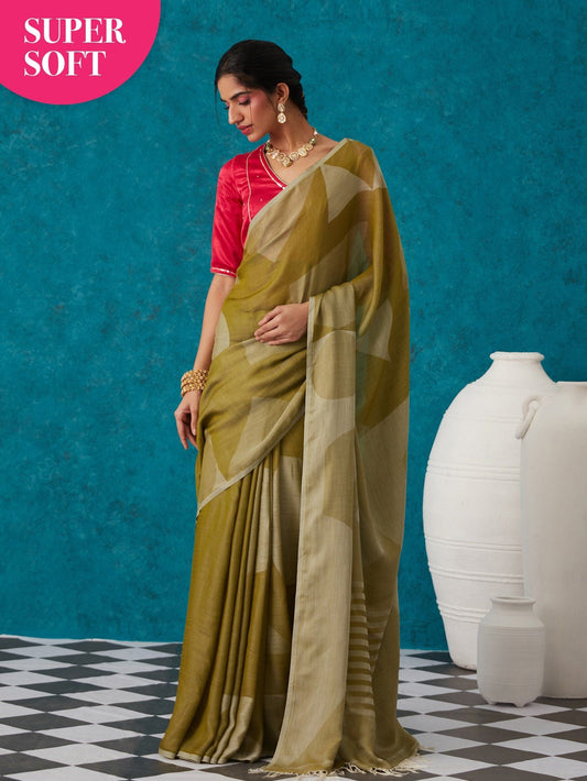 Likha Green Liva Jacquard Textured Lite Saree With Unstitched Blouse LIKSAR21 (Free Size)