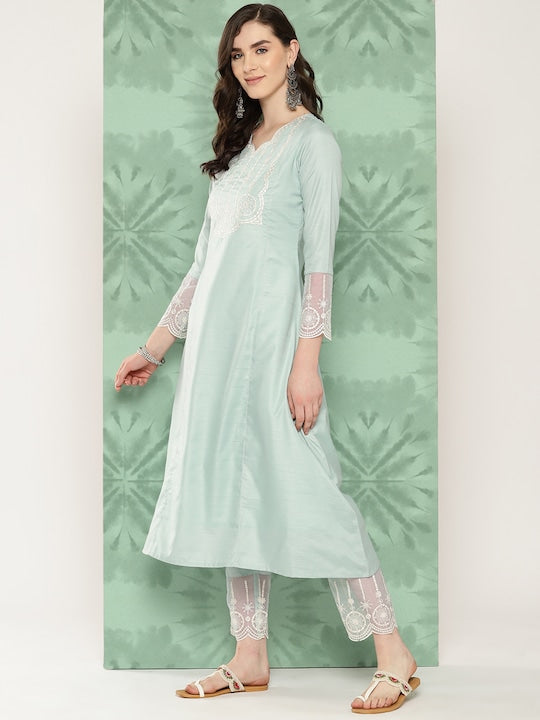 Yufta Women Ethnic Motifs Embroidered Regular Kurta with Trousers & With Dupatta