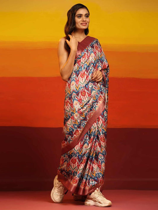 Silk Land Ethnic Motifs Printed Zari Art Silk Banarasi Saree