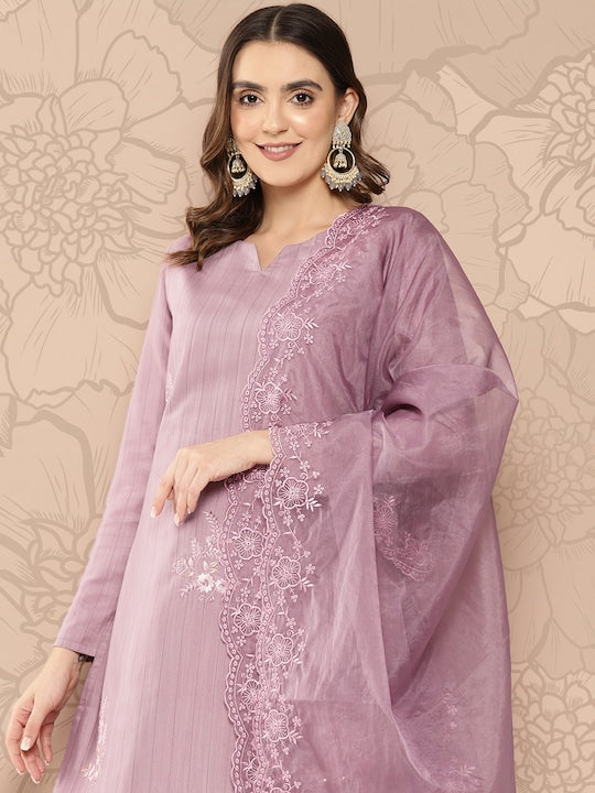 Yufta Women Floral Embroidered Regular Thread Work Kurta with Trousers & With Dupatta