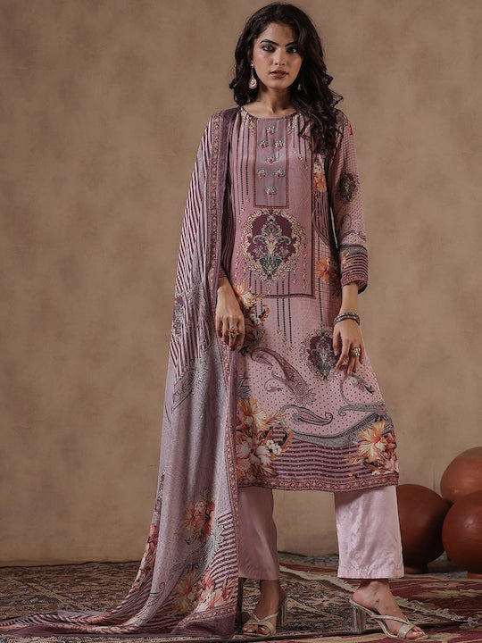 Scakhi Ethnic Motifs Printed Regular Kurta With Trousers & Dupatta