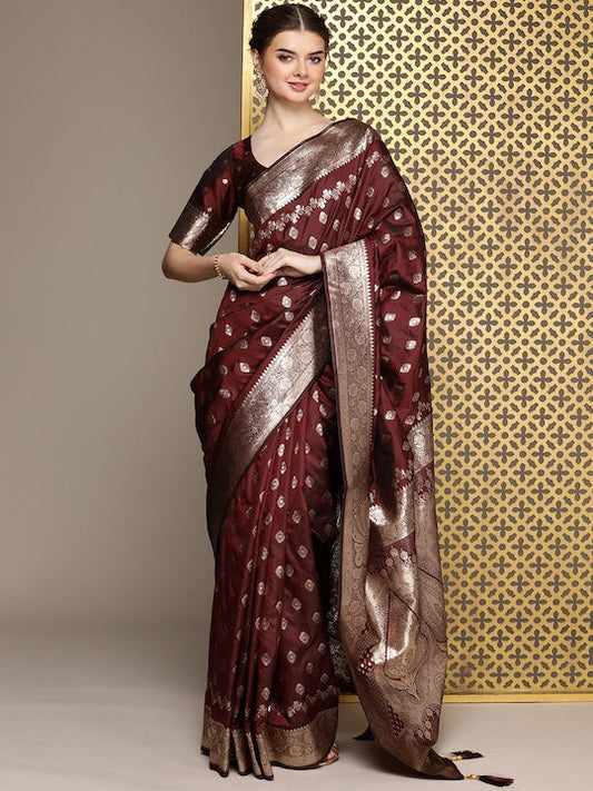 House of Pataudi Ethnic Motifs Woven Design Zari Pure Silk Saree