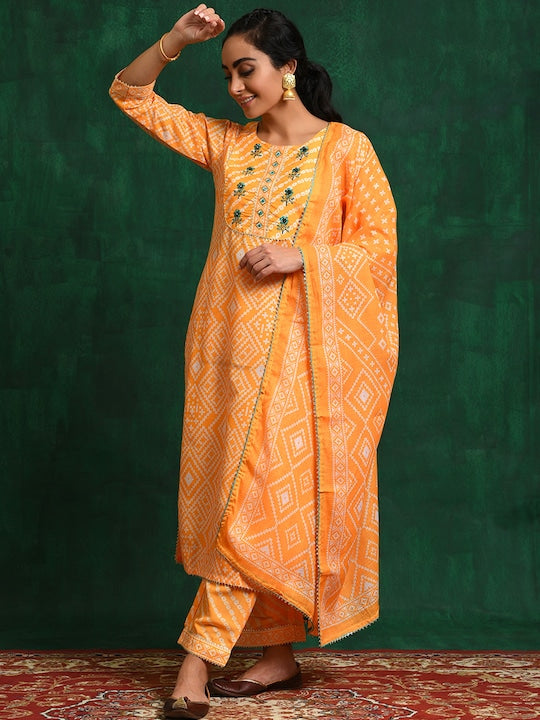AKS Couture Bandhani Printed Gotta Patti Kurta With Trousers & Dupatta