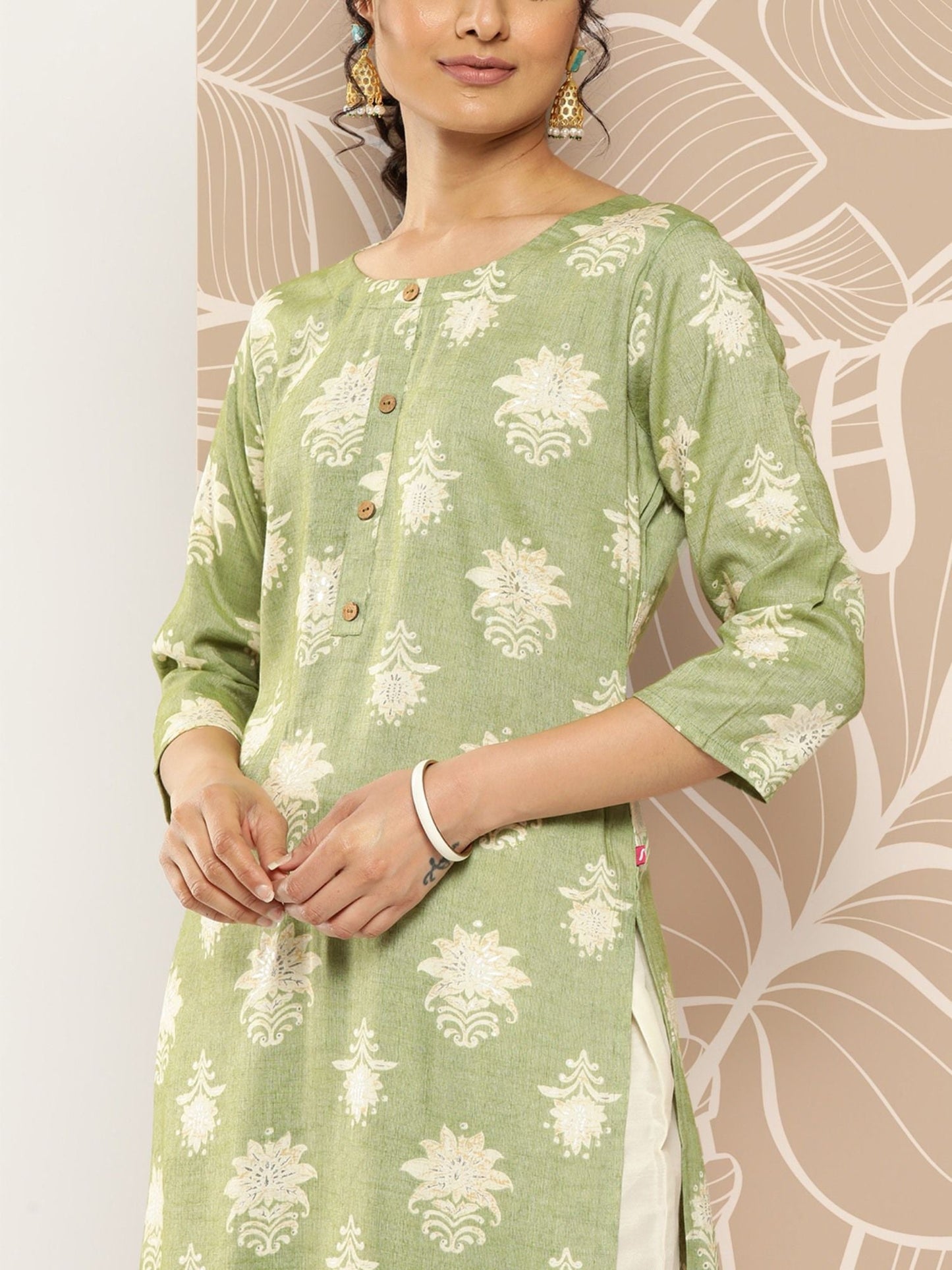 KSUT Green Colour Foile Printed Kurta Straight Kurta