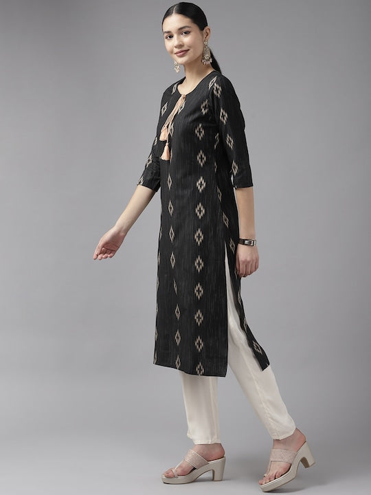 Yufta Women Woven Design Straight Kurta Black