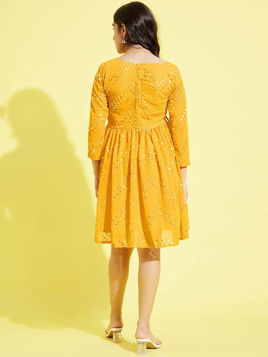 Vastramay Yuva Girls Yellow Embellished Relaxed-Fit Ethnic Dresses