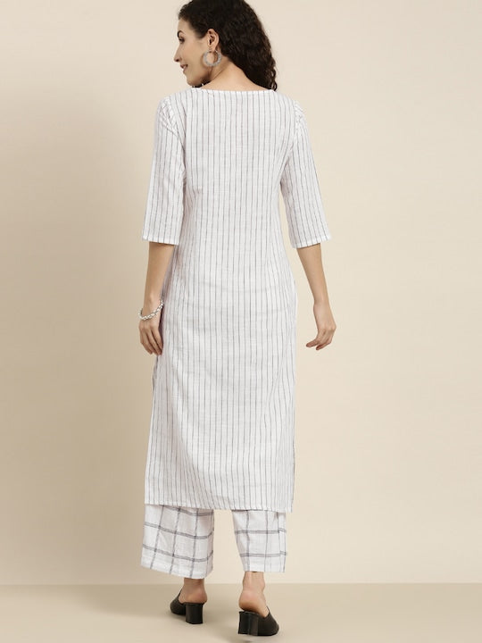 Vishudh Women Off-White Printed Kurta with Palazzos