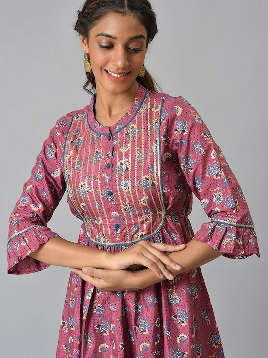 Aurelia Women Pink Ethnic Motifs Printed Anarkali Kurta