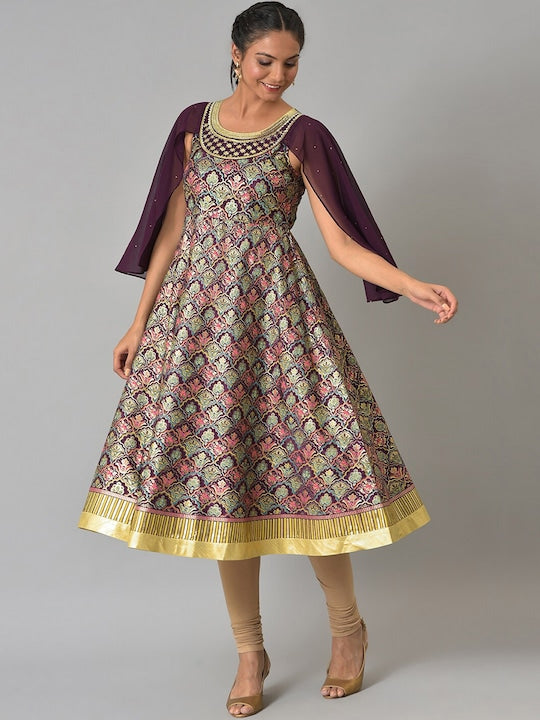 Aurelia Women Maroon Geometric Embroidered Anarkali Kurta
