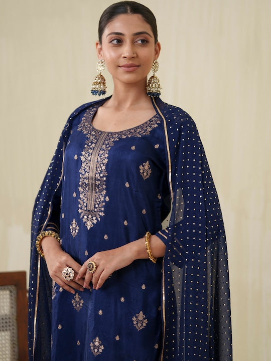 House of Pataudi Ethnic Motifs Printed Straight Kurta With Trouser & Dupatta