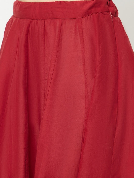 IMARA Ethnic Motifs Embroidered Thread Work Chanderi Cotton Kurta & Skirt With Dupatta