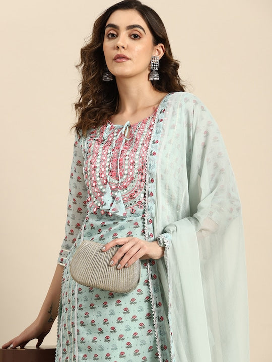 All about you Ethnic Motifs Embroidered Gotta Patti Chanderi Silk Kurta With Sharara