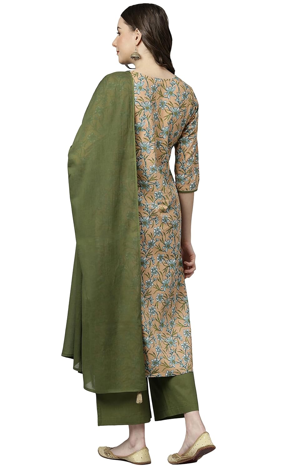 Janasya Women's Teal Blue Cotton Kurta With Pant And Dupatta