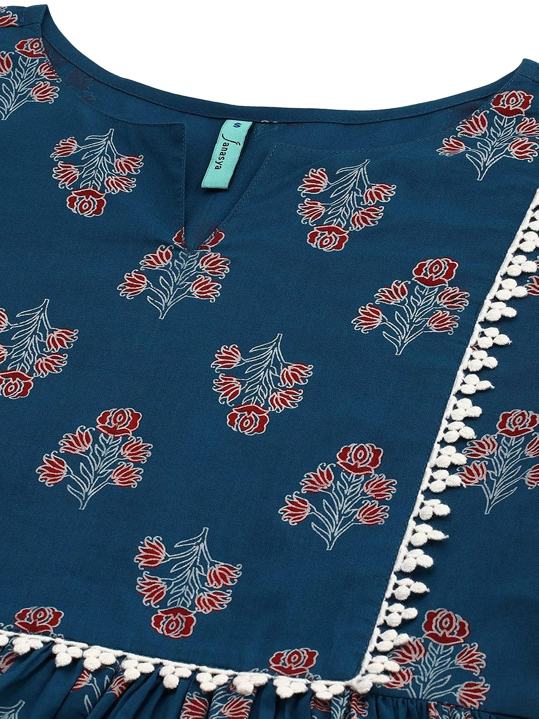 Janasya Women's Teal Cotton Kurta