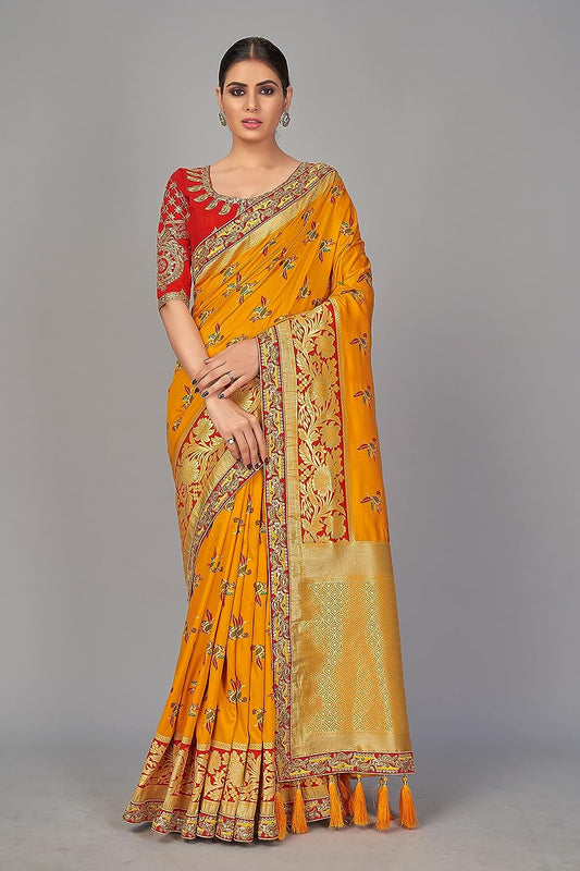 Monjolika Fashion Women's Banarasi Silk Saree With Blouse Piece