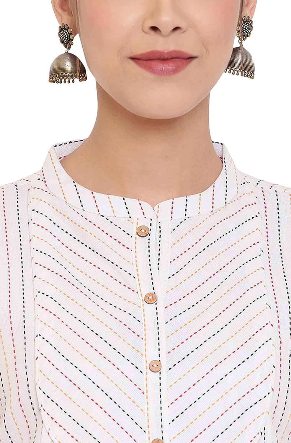 Janasya Women's White Weaved Cotton A-Line Top