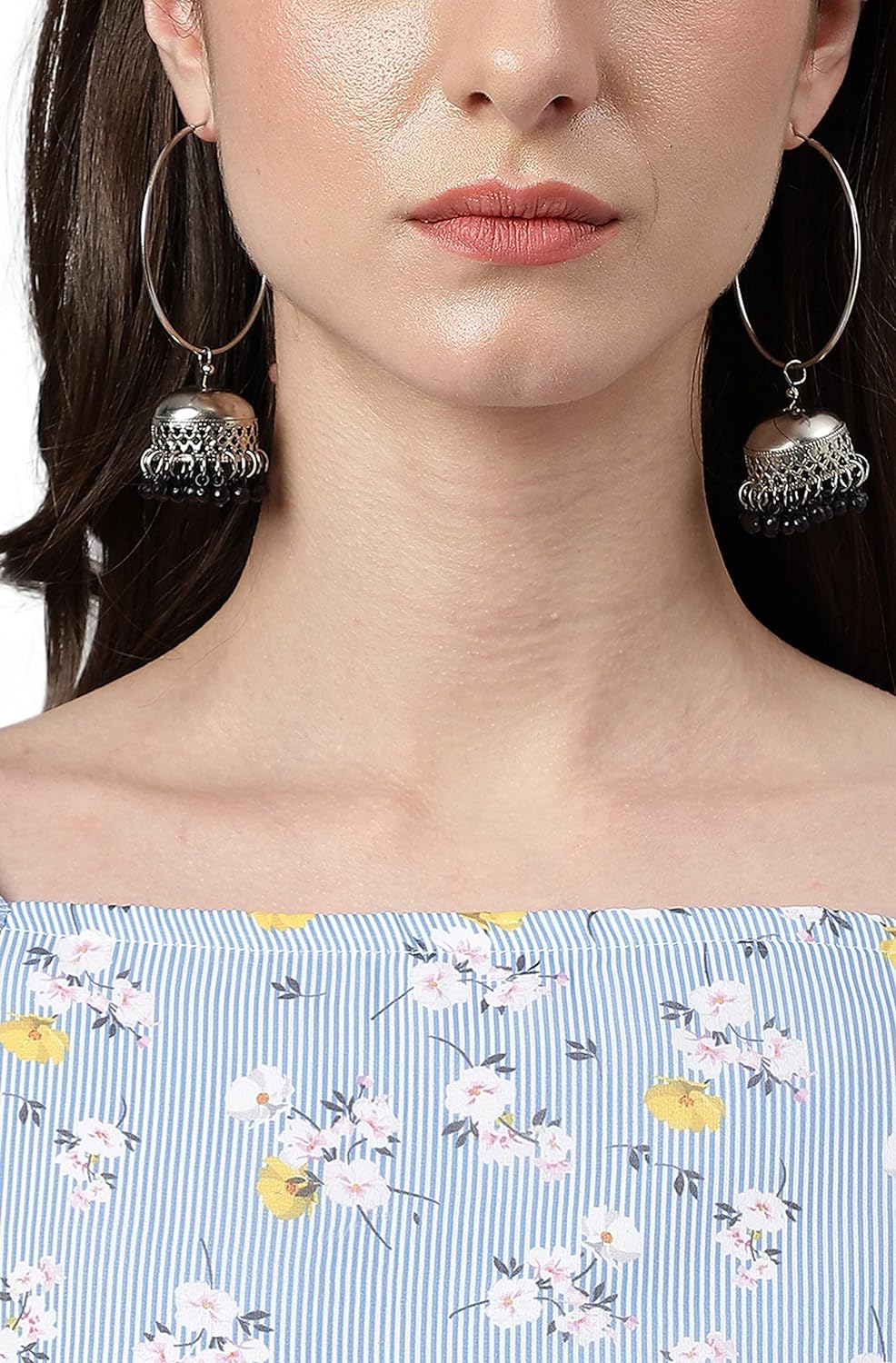 Janasya Women's Blue Georgette Floral Print Peplum Top