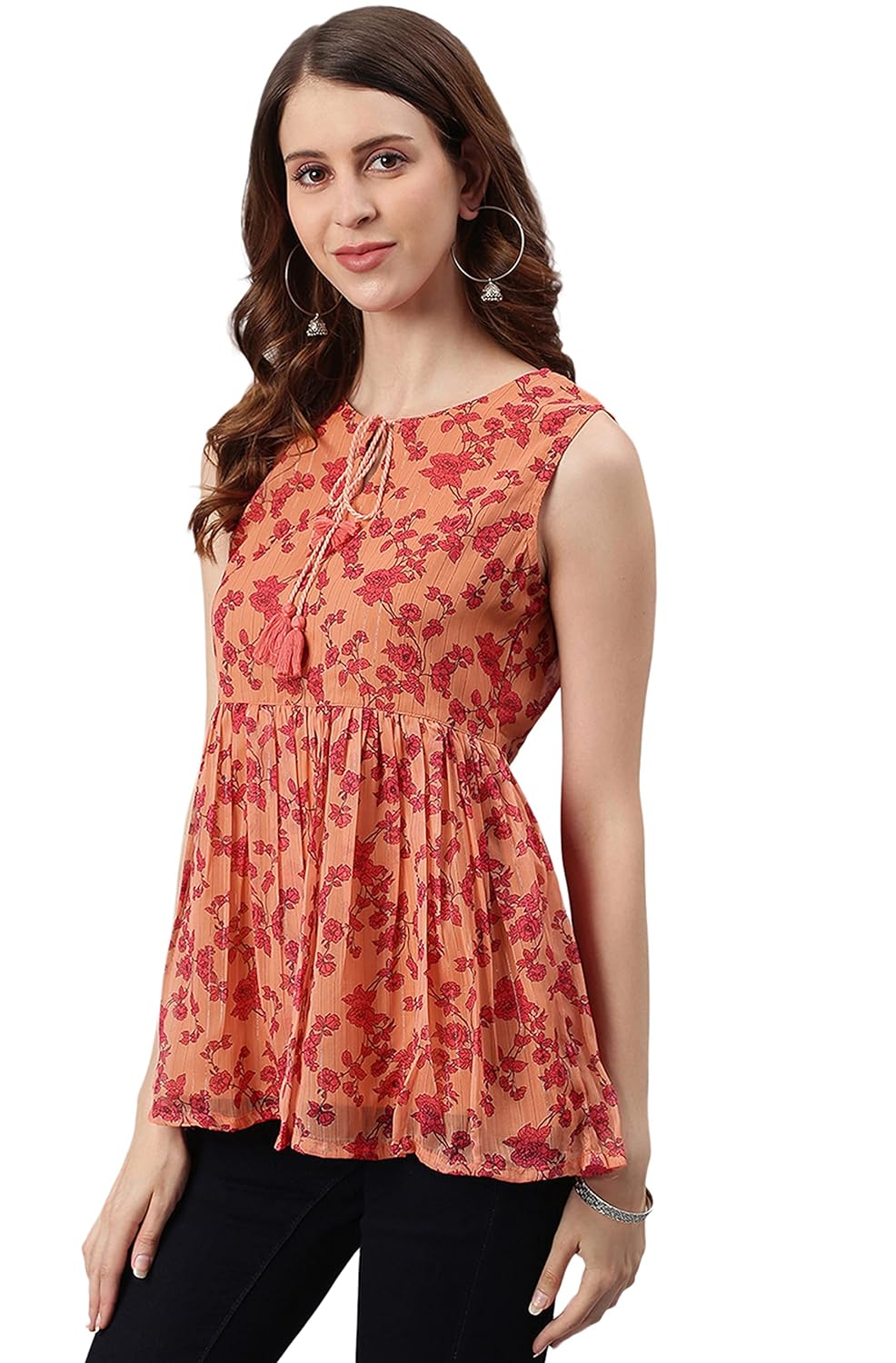 Janasya Women's Orange Poly Georgette Top