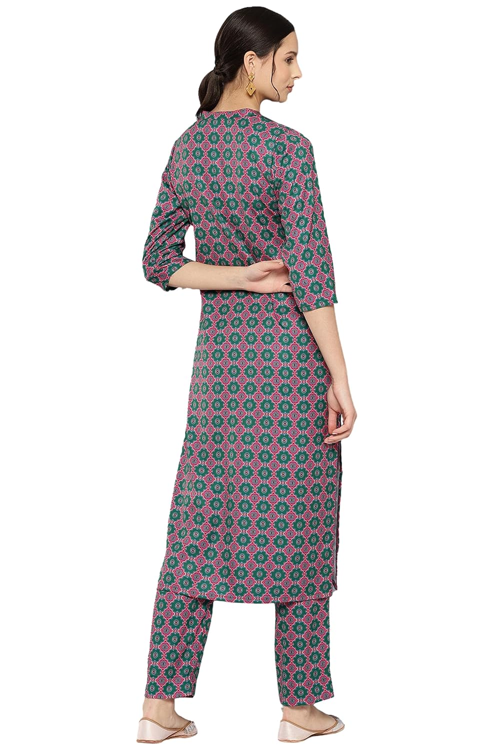 Janasya Women's Multicolor Moss Ethnic Motifs Kurta with Pant