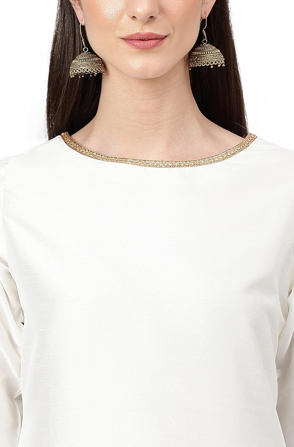 Janasya Women's Off White Crepe Silk Solid Kurta with Pant and Dupatta