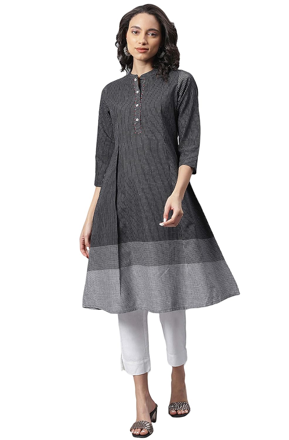 Janasya Women's Black Cotton Kurta with Pocket