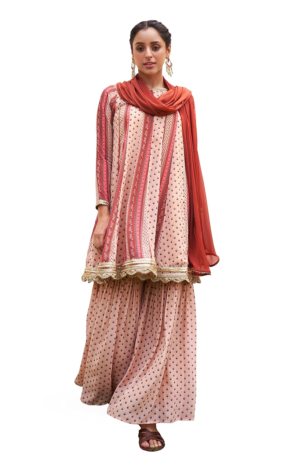 Janasya Women's Georgette Digital Floral Printed Embellished Kurta Set Multi Colour